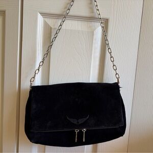 Zadig & Voltaire Navy Suede Crossbody Bag with Silver Chain